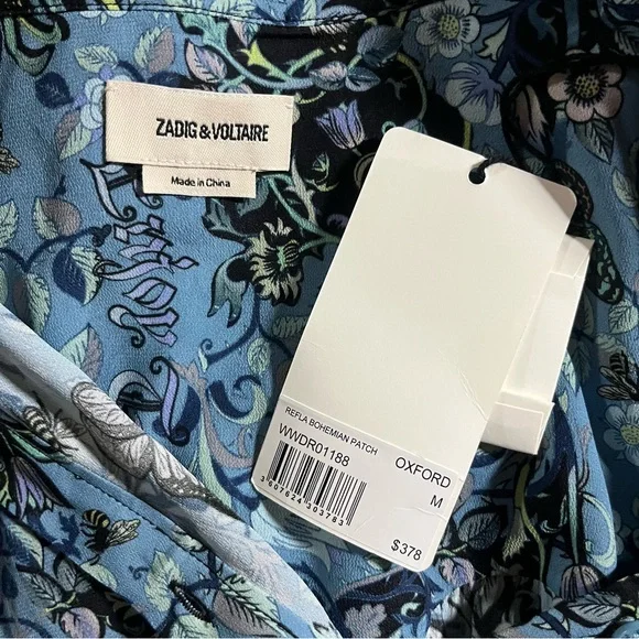 NWT Zadig & Voltaire Refla bohemian Patch Oxford blue printed Dress - Picture 11 of 15